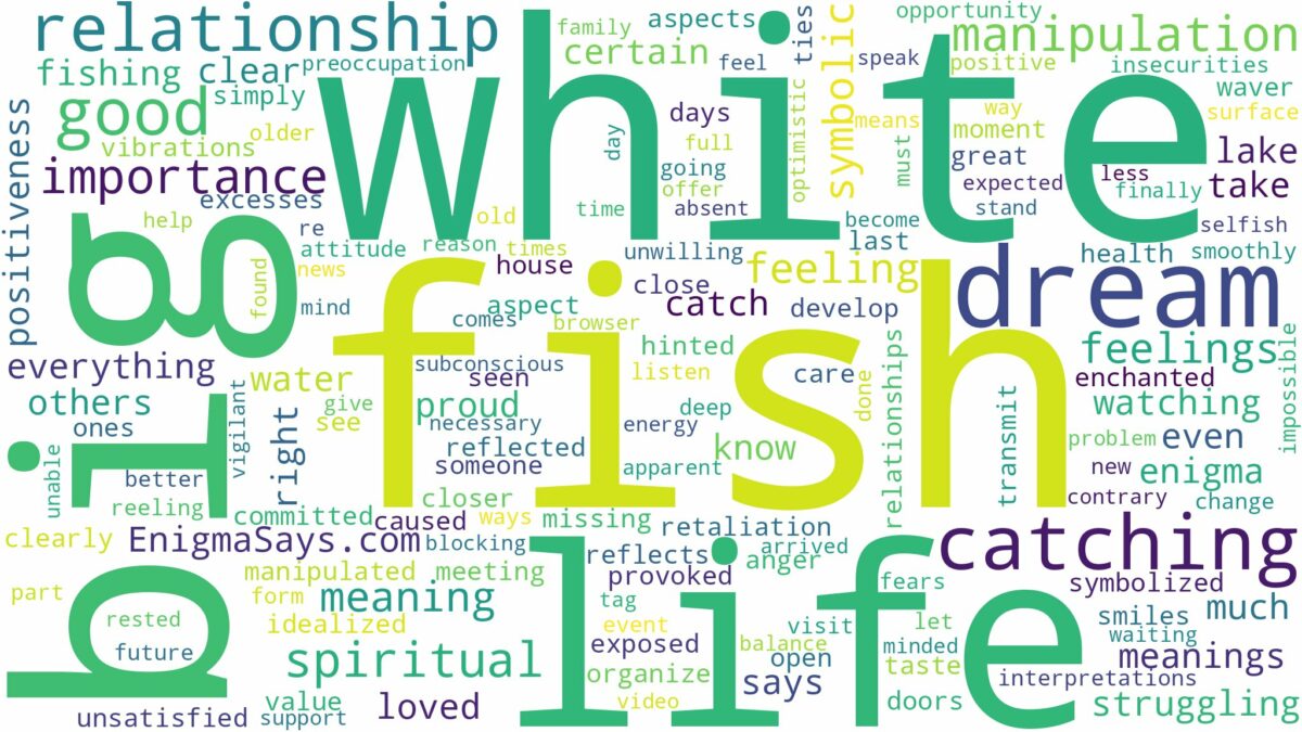 dreaming of catching a big white fish and related dreams with their meanings in a word cloud