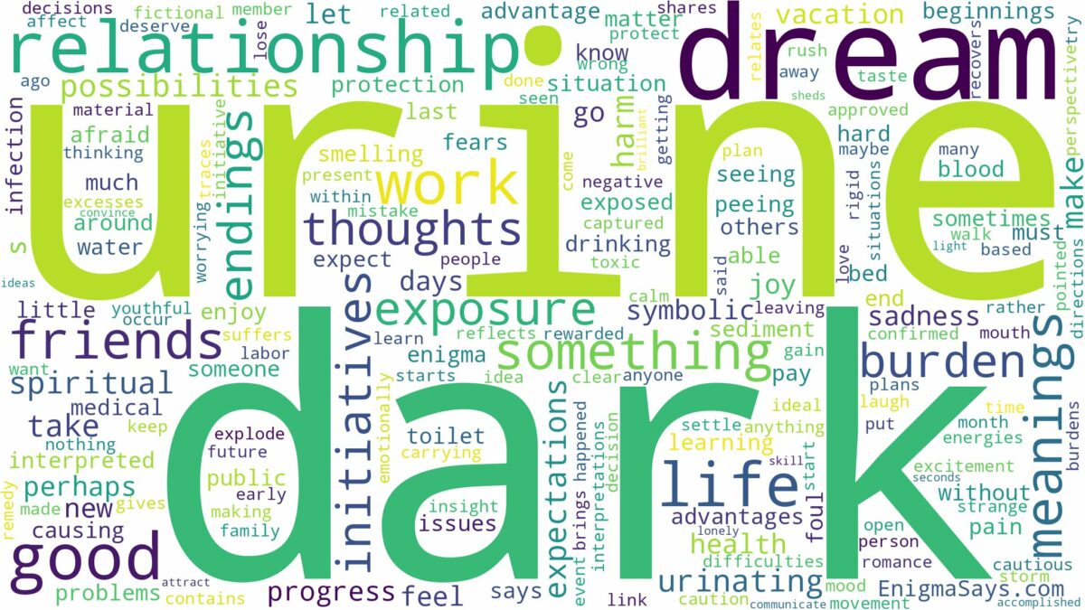 dream about dark urine and related dreams with their meanings in a word cloud