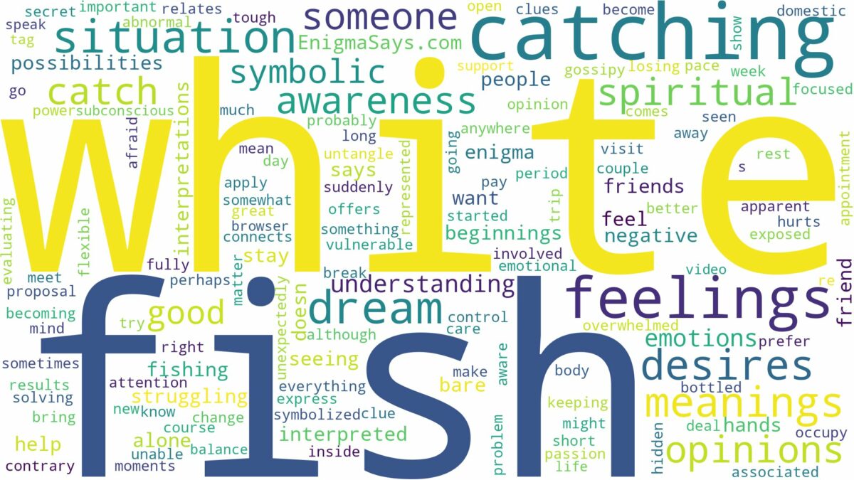 dreaming of catching white fish and related dreams with their meanings in a word cloud