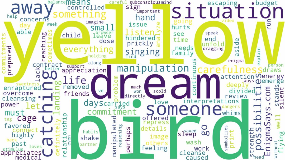 dreaming of catching yellow bird and related dreams with their meanings in a word cloud