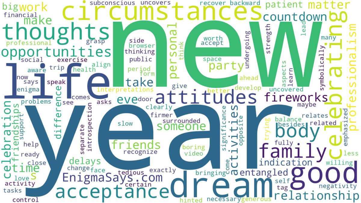 dreaming of celebrating new year and related dreams with their meanings in a word cloud