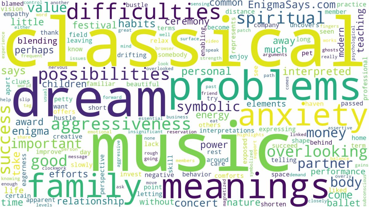 dream about classical music and related dreams with their meanings in a word cloud