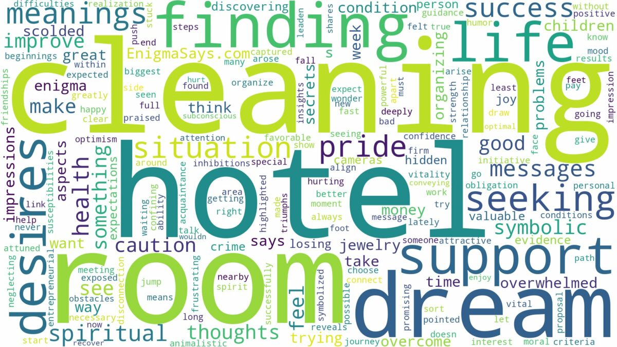 dreaming of cleaning a hotel room and related dreams with their meanings in a word cloud