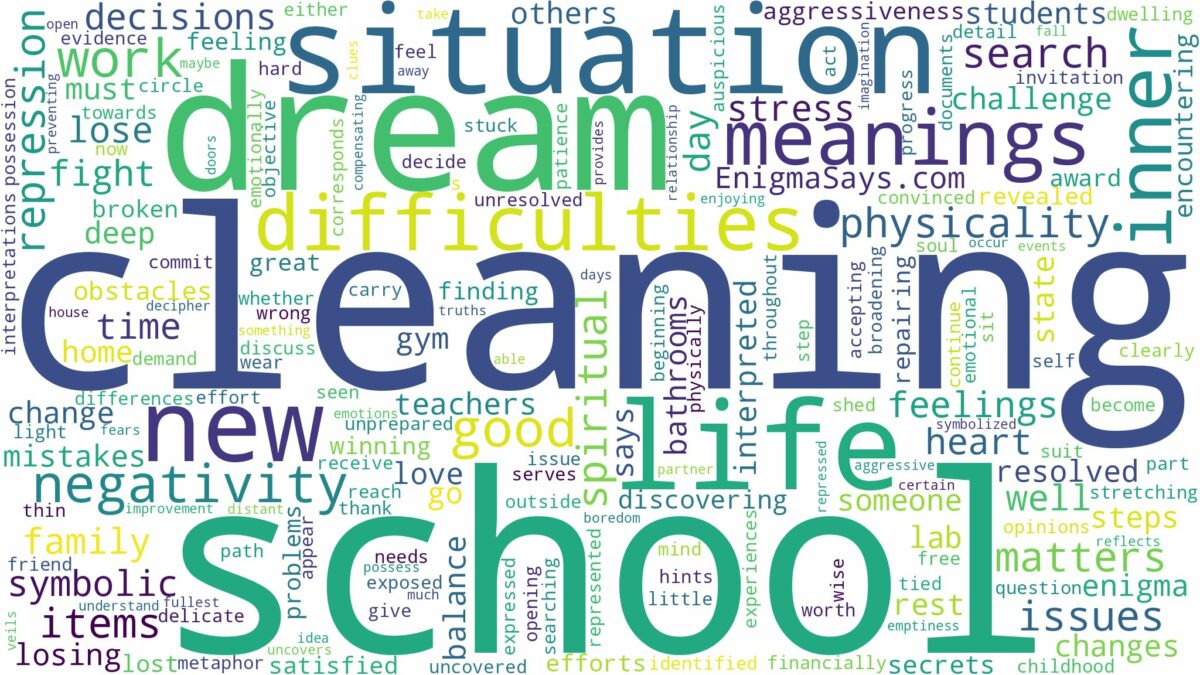 dream of cleaning a school and related dreams with their meanings in a word cloud