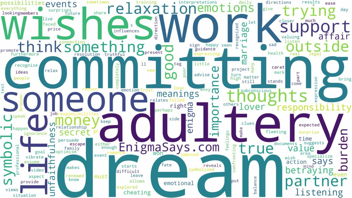 dream of committing adultery and related dreams with their meanings in a word cloud