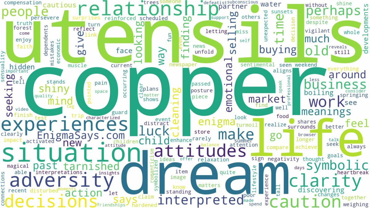 dream about copper utensils and related dreams with their meanings in a word cloud