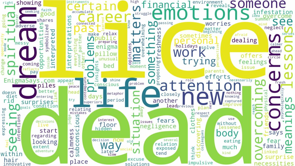 dream about dead lice and related dreams with their meanings in a word cloud