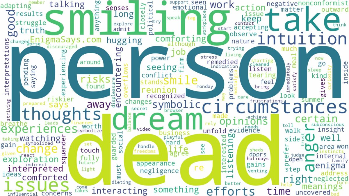 dreaming about dead person smiling and related dreams with their meanings in a word cloud