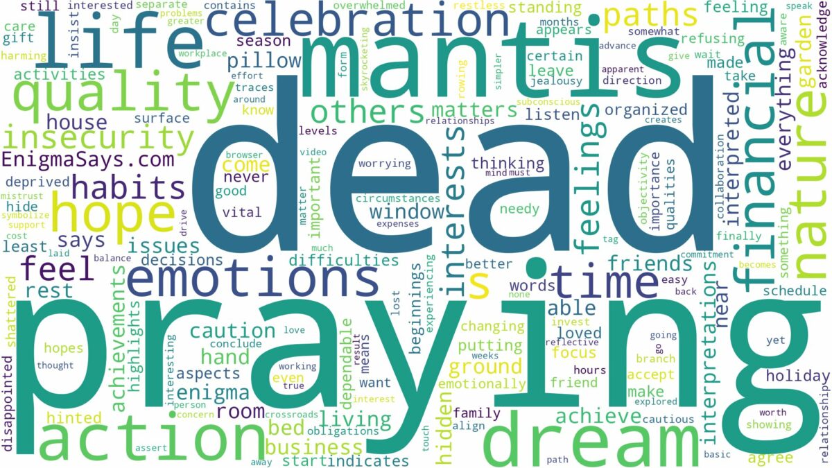 dreaming about dead praying mantis and related dreams with their meanings in a word cloud