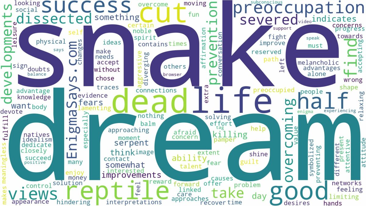 dream about dead snake cut in half and related dreams with their meanings in a word cloud