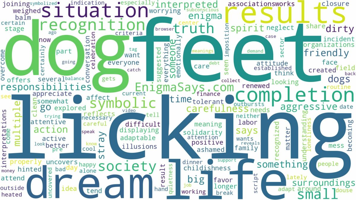 dreaming about dog licking feet and related dreams with their meanings in a word cloud