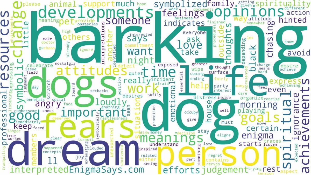 dreams about dogs barking and related dreams with their meanings in a word cloud