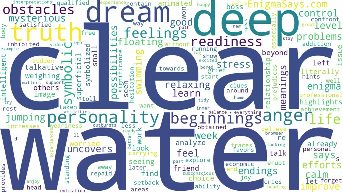 dream about deep clear water and related dreams with their meanings in a word cloud