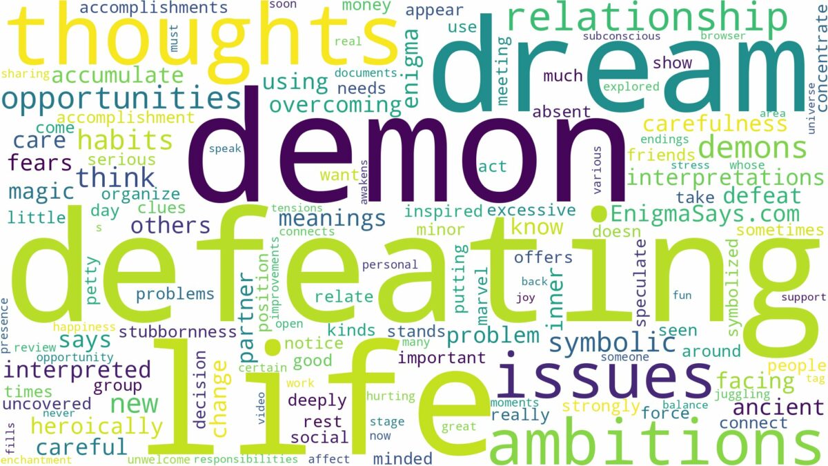 dream of defeating a demon and related dreams with their meanings in a word cloud