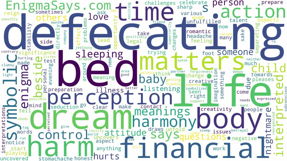 dream of defecating in bed and related dreams with their meanings in a word cloud