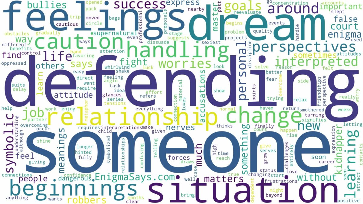 dream of defending someone and related dreams with their meanings in a word cloud