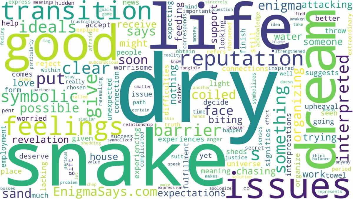 dream about dry snake and related dreams with their meanings in a word cloud