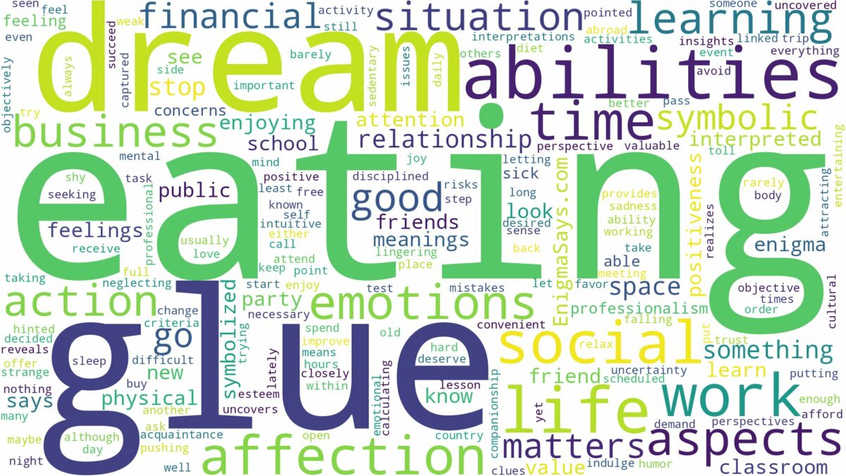 dream of eating glue and related dreams with their meanings in a word cloud