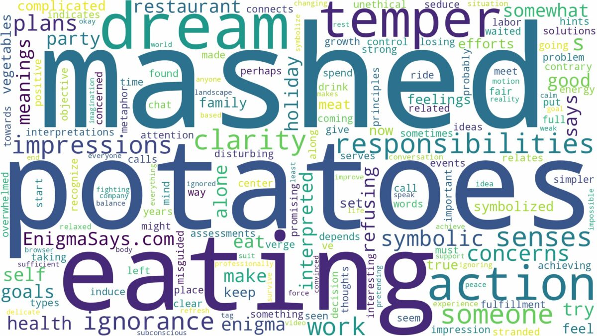 dreaming of eating mashed potatoes and related dreams with their meanings in a word cloud