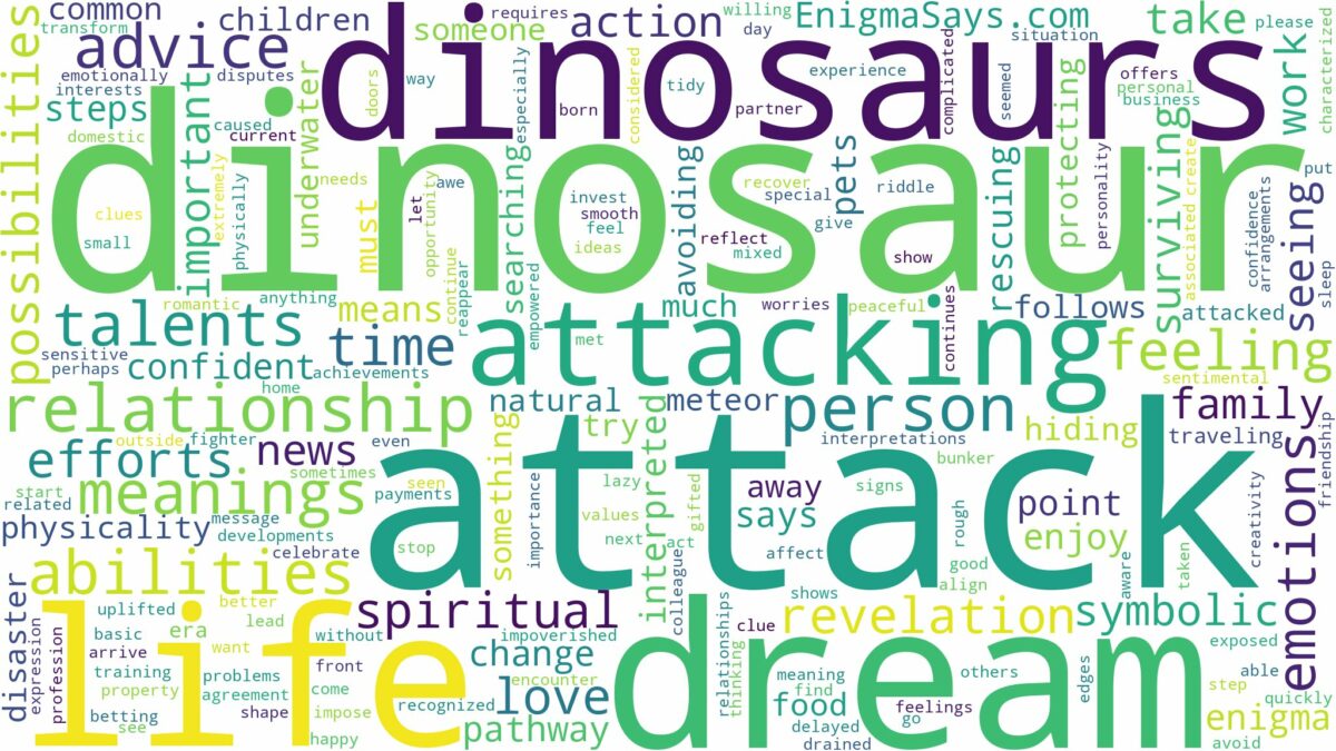 dreams about dinosaurs attacking and related dreams with their meanings in a word cloud