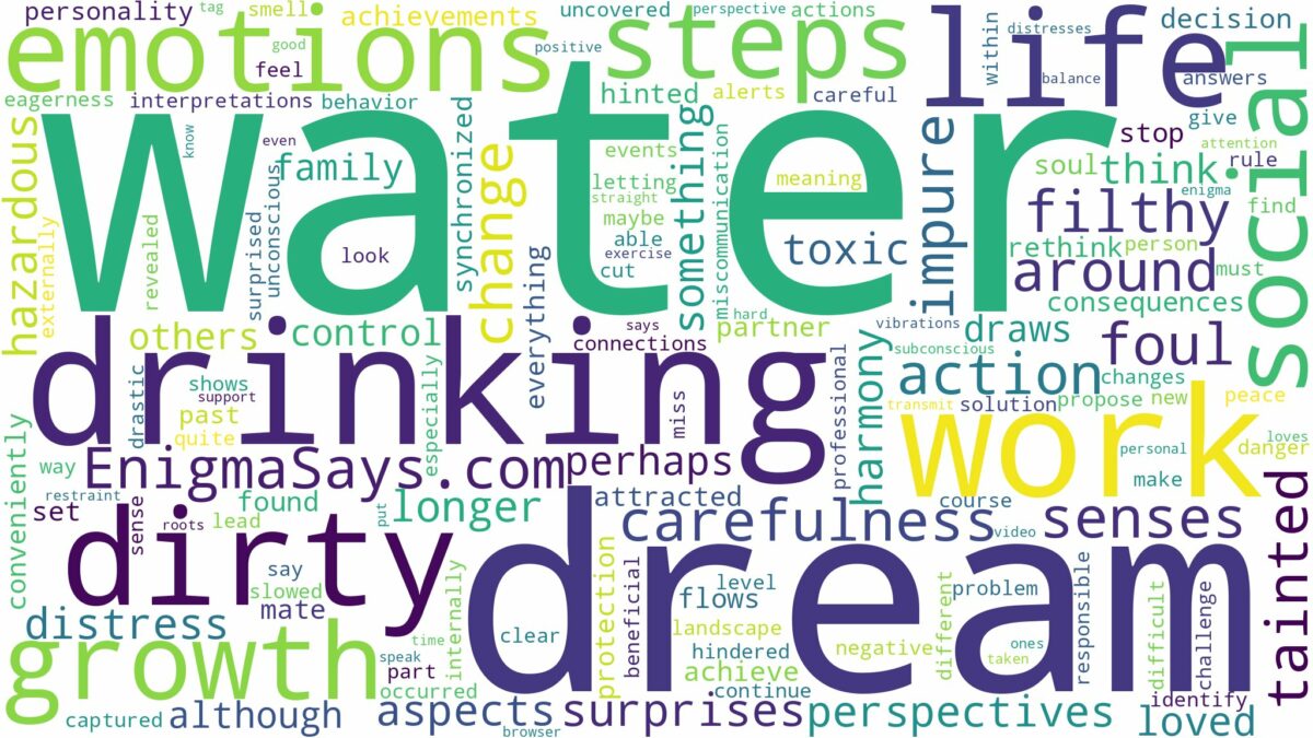 dreaming about dirty drinking water and related dreams with their meanings in a word cloud