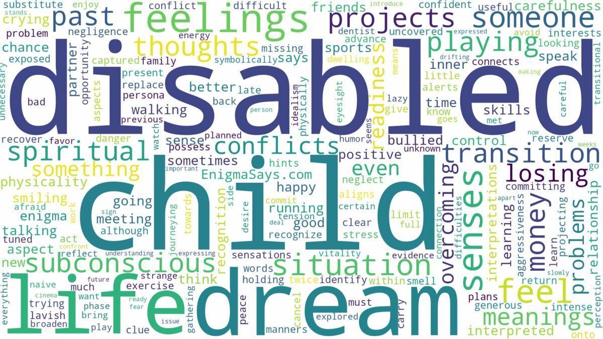 dream about disabled child and related dreams with their meanings in a word cloud