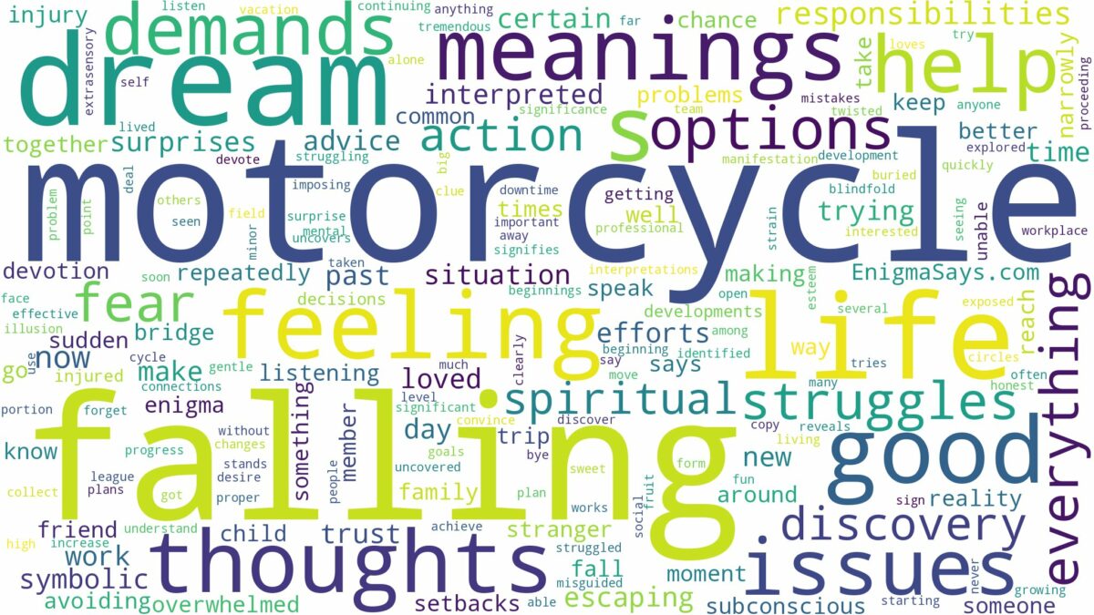 dream of falling off a motorcycle and related dreams with their meanings in a word cloud