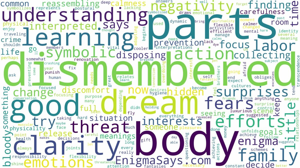 dream about dismembered body parts and related dreams with their meanings in a word cloud