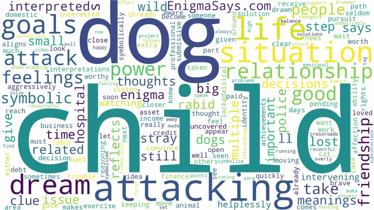 dreaming about dog attacking a child and related dreams with their meanings in a word cloud