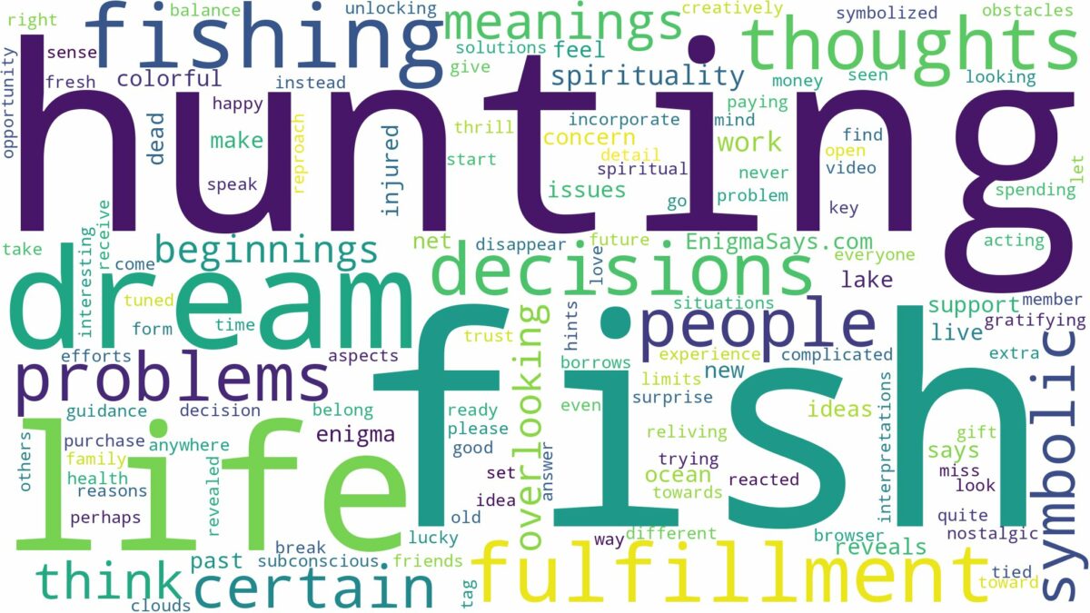 dreaming of fish hunting and related dreams with their meanings in a word cloud