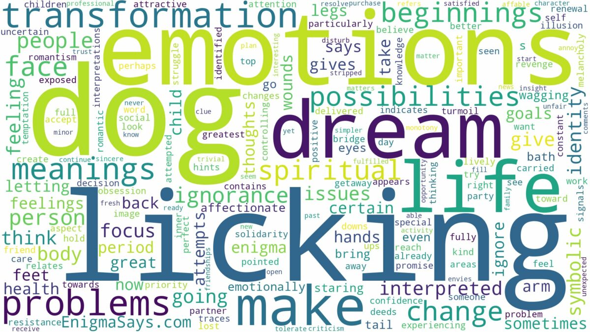 dreaming of dog licking you and related dreams with their meanings in a word cloud