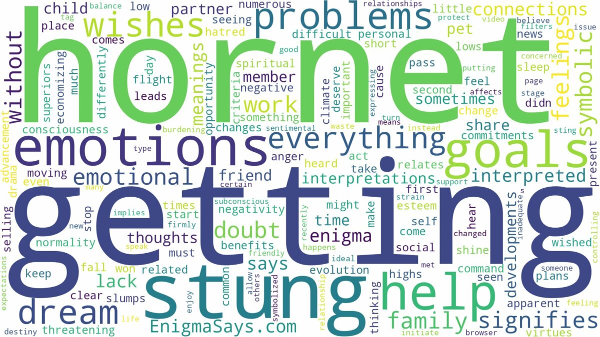 dreaming of getting stung by a hornet and related dreams with their meanings in a word cloud