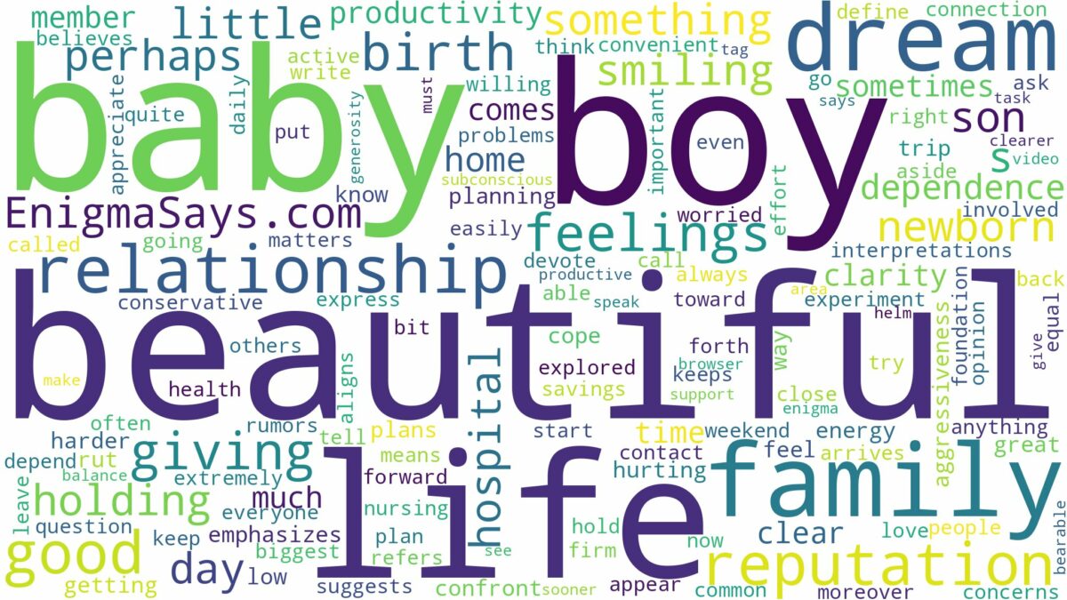 dreaming of giving birth to a beautiful baby boy and related dreams with their meanings in a word cloud