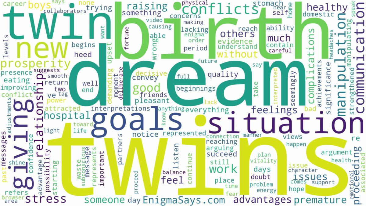 dreaming of giving birth twins and related dreams with their meanings in a word cloud