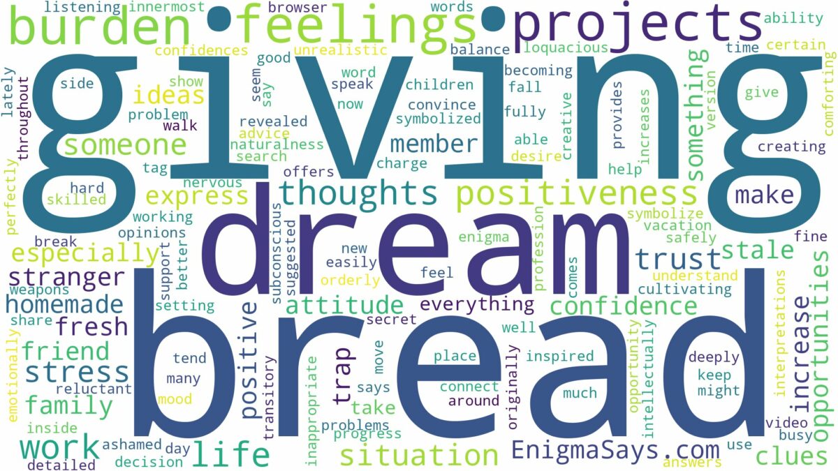 dreaming of giving bread to someone and related dreams with their meanings in a word cloud