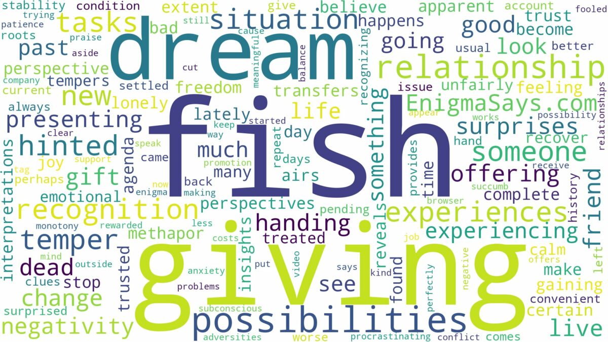 dreaming of giving fish to someone and related dreams with their meanings in a word cloud