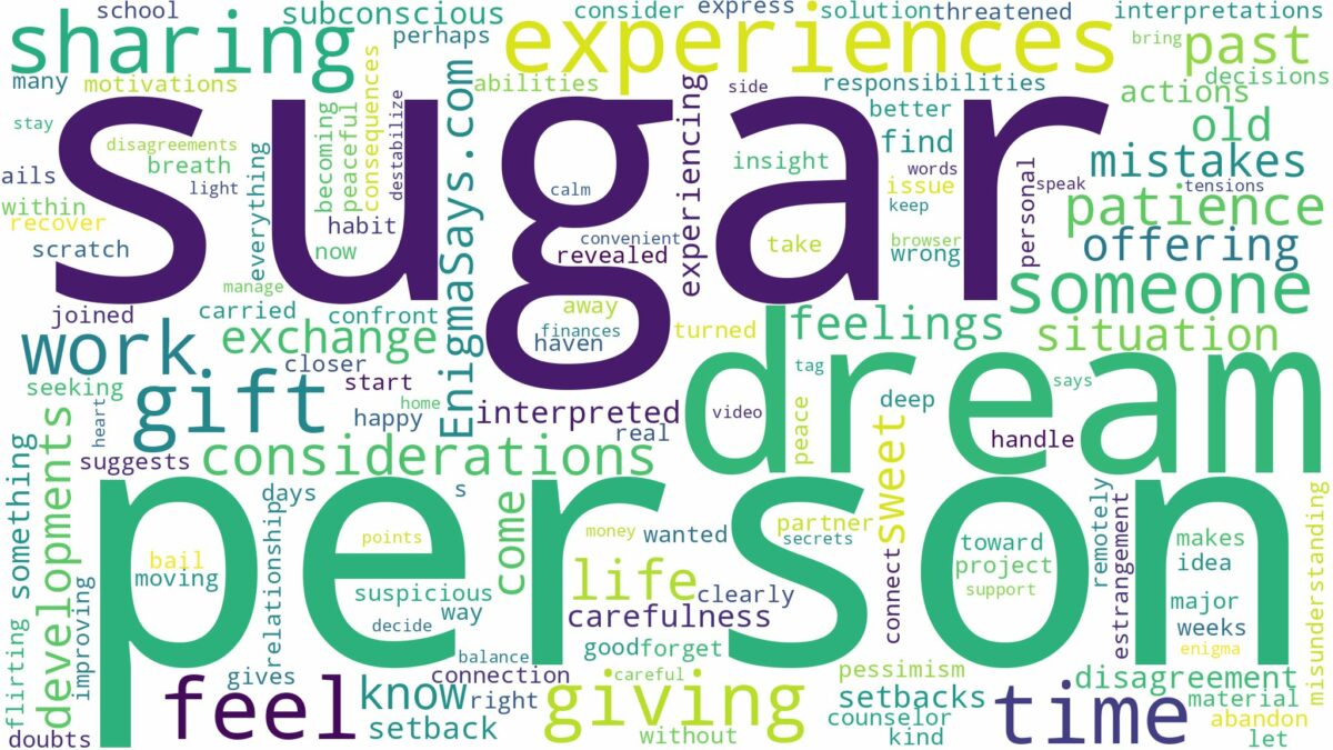 dreaming of giving someone sugar and related dreams with their meanings in a word cloud