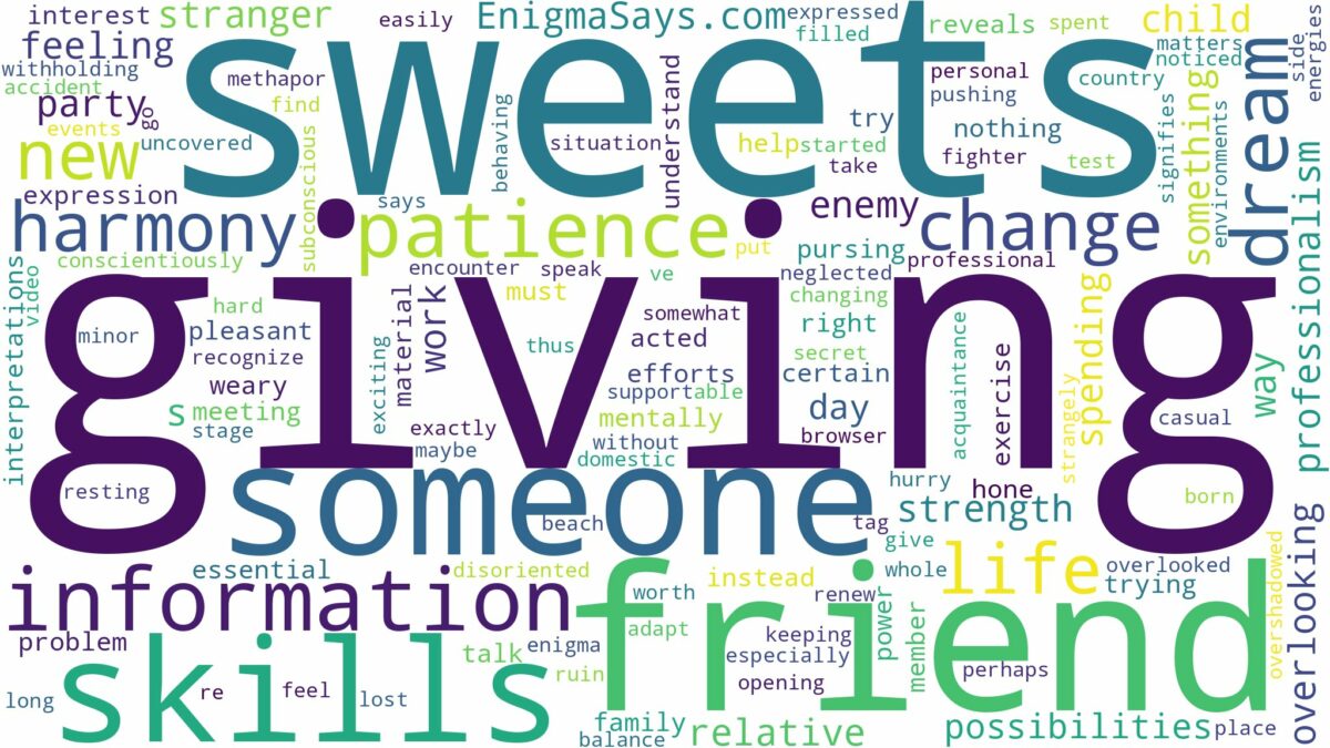 dreaming of giving sweets to someone and related dreams with their meanings in a word cloud