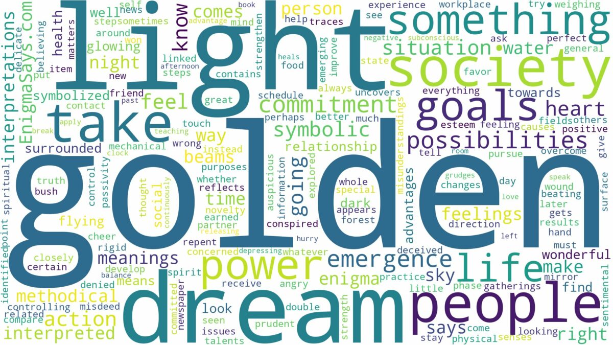 dream about golden light and related dreams with their meanings in a word cloud