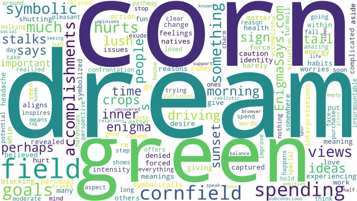 dream about green corn field and related dreams with their meanings in a word cloud