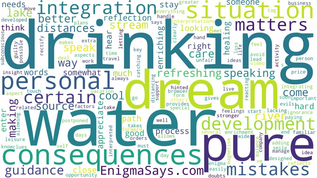 dreaming of drinking pure water and related dreams with their meanings in a word cloud