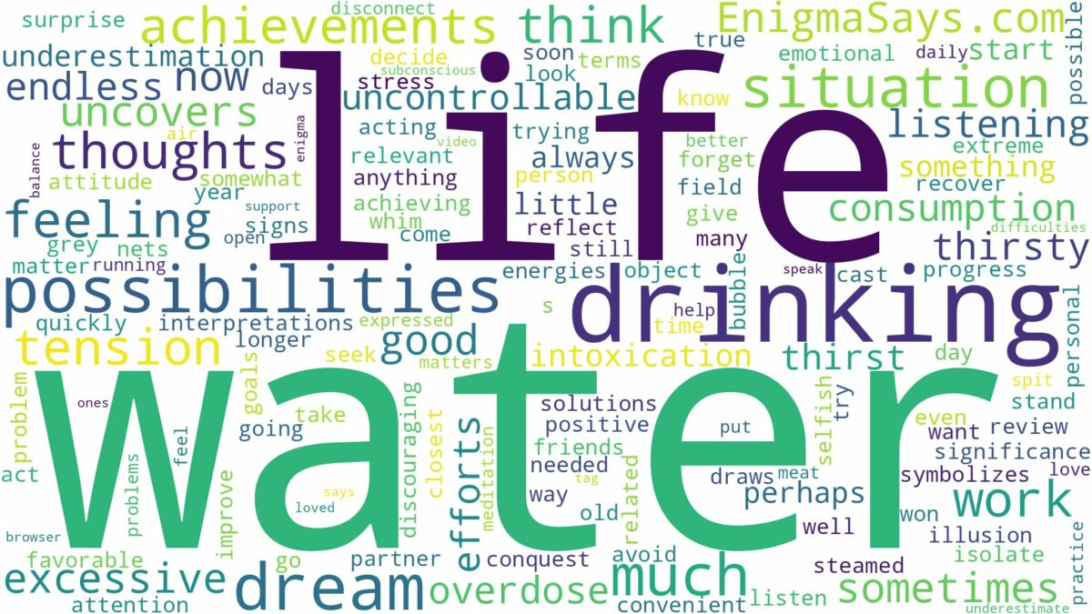 dreaming of drinking too much water and related dreams with their meanings in a word cloud