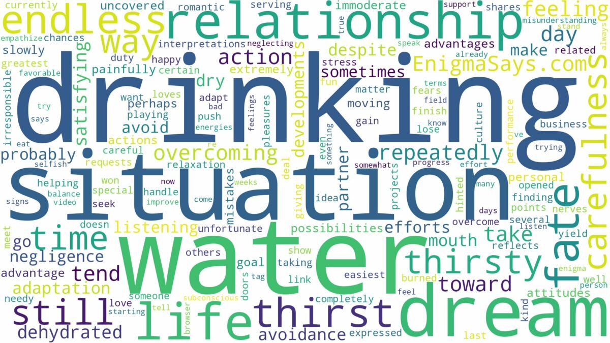 dreaming of drinking water but still thirsty and related dreams with their meanings in a word cloud