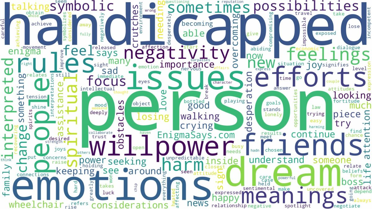 dream about handicapped person and related dreams with their meanings in a word cloud