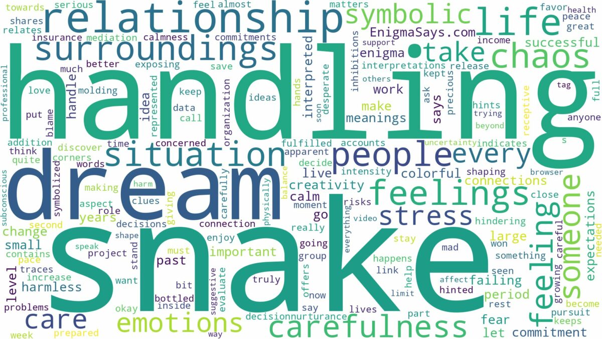 dream of handling a snake and related dreams with their meanings in a word cloud