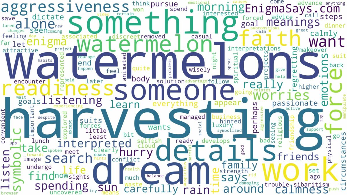 dream of harvesting watermelon and related dreams with their meanings in a word cloud