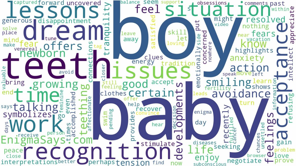 dreaming of having a baby boy with teeth and related dreams with their meanings in a word cloud