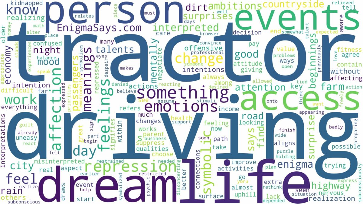 dream of driving a tractor and related dreams with their meanings in a word cloud