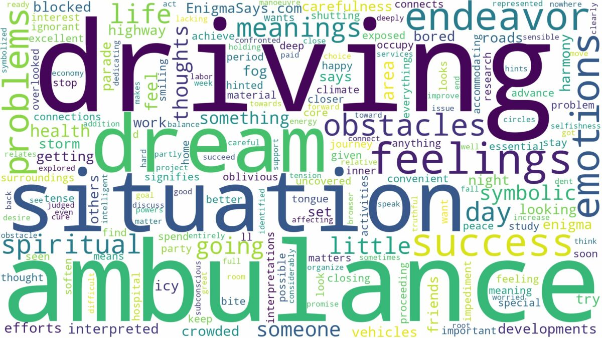 dream of driving an ambulance and related dreams with their meanings in a word cloud