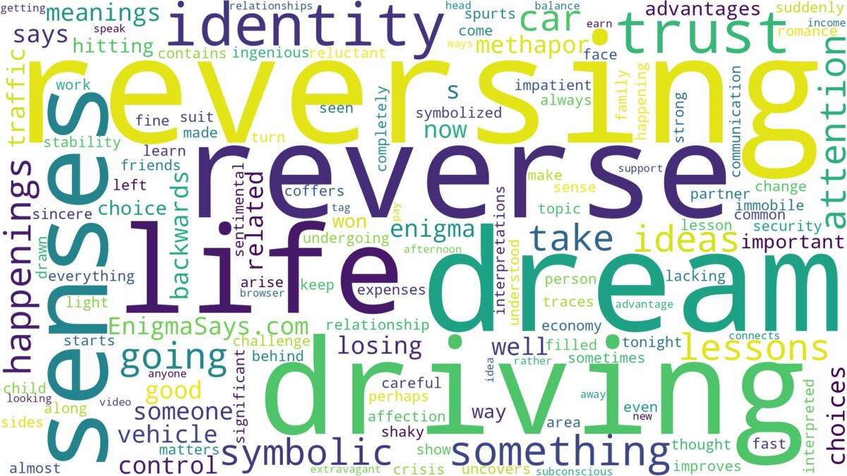 dream of driving in reverse and related dreams with their meanings in a word cloud